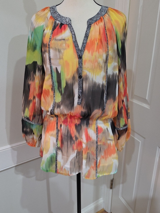 Calvin Klein Tops - Calvin Klein Multi-Color AbstractPrint Peasant Blouse - Size M